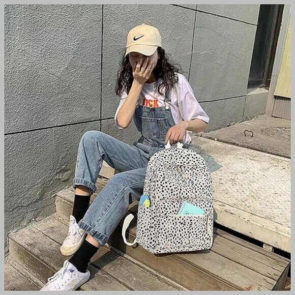 Large Corduroy Bookbag Lightweight 17 inch Leopard-apricot - Picture 5 of 8